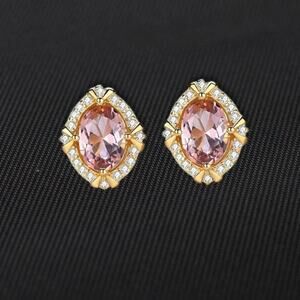 18K Gold Plated Pigeon Egg Oval Morganite Stud Earring 925 Sterling Pink OS NWT